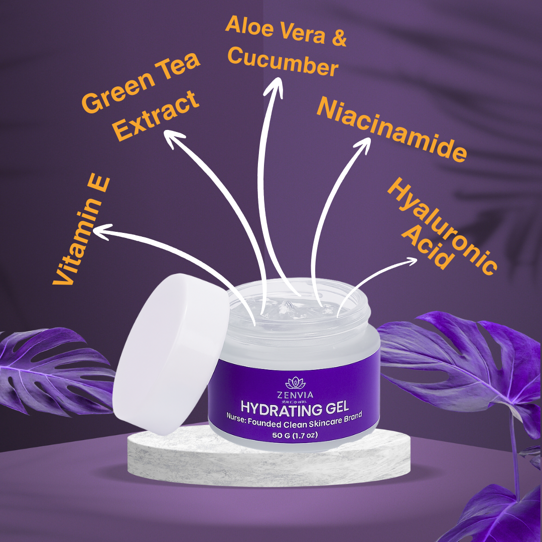 Zenvia hydrating gel jar with ingredient 